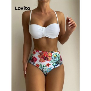 Lovito Maiô De Uma Peça Com Estampa Casual De Plantas Sem Costas Colorblock Para Mulheres LNL41042