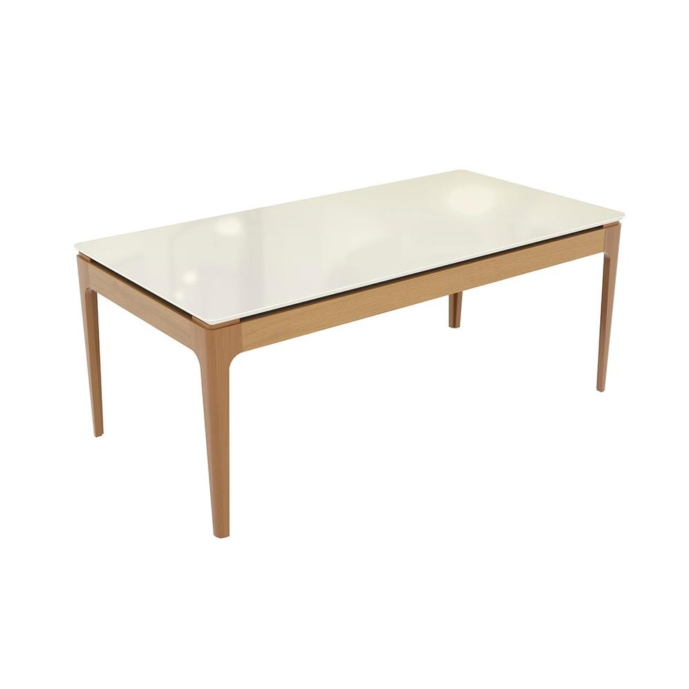 Mesa de Jantar Kappesberg em Madeira Maciça com Tampo de Vidro Off White 200cm - Home & Living