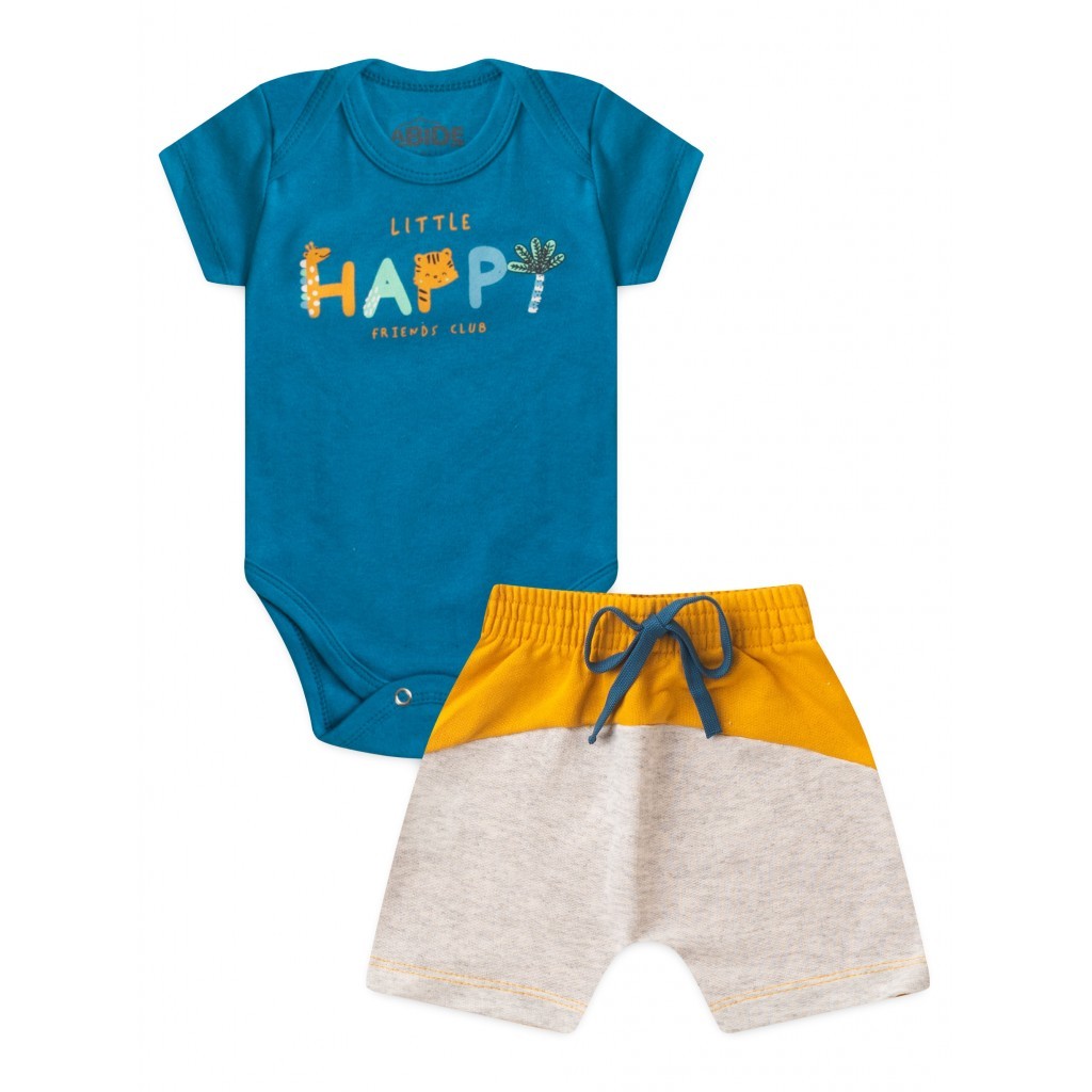 Conjunto Bebê Menino Body com Bermuda Moletinho Estampa de Girafa