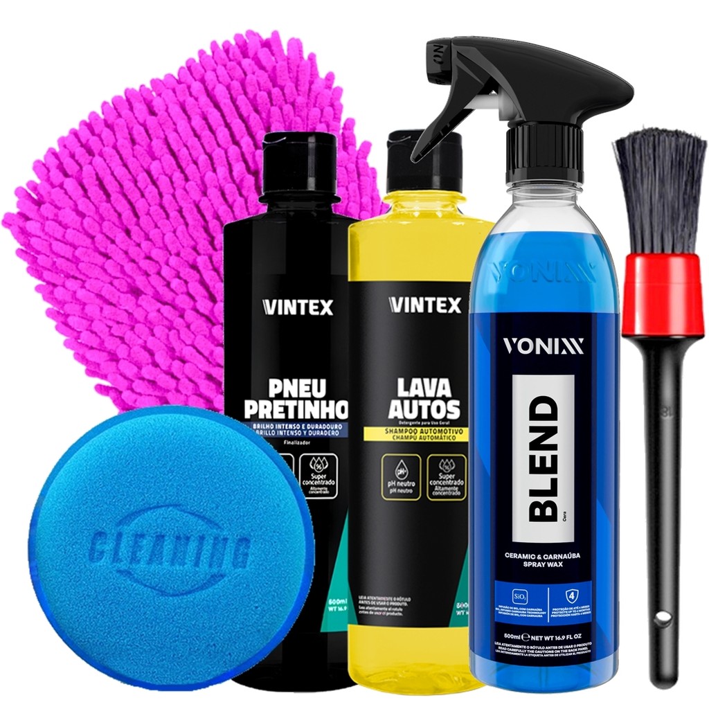 Kit Limpeza Proteção Blend Spray Vonixx Lava Autos Pneu Pretinho Vintex Luva Pincel Detalhamento Karbox Oferta Especial