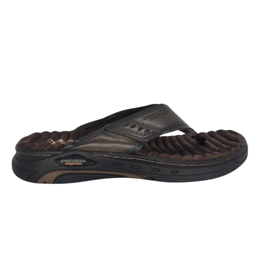 Chinelo Pegada Casual Couro Amortecimento Conforto Masculino Marrom em Oferta na Shopee