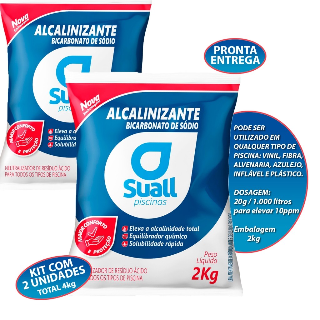 Kit 2 Elevador De Alcalinidade Suall Alcalinizante Produto De Piscinas 4kg em Oferta na Shopee