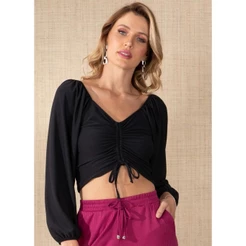Blusa Com Franzido Frontal Preto Quintess
