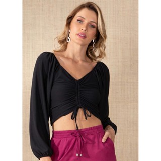 Blusa Com Franzido Frontal Preto Quintess em Oferta na Shopee