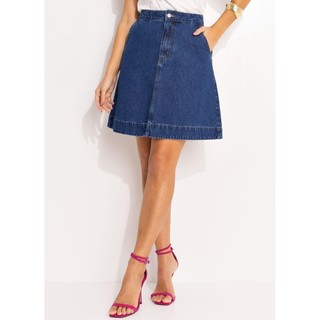 Saia  Em Jeans Azul Escuro Quintess em Oferta na Shopee