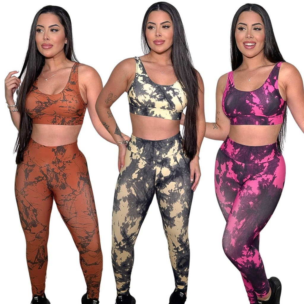 Conjunto leg e top estampada fitness academia look treino