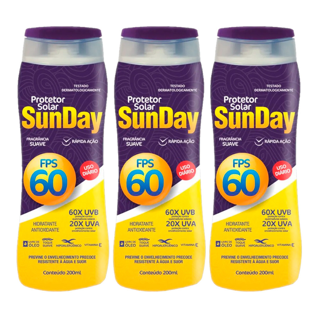 Kit 3 und Protetor Solar Sunday Fps60 200ml em Oferta na Shopee