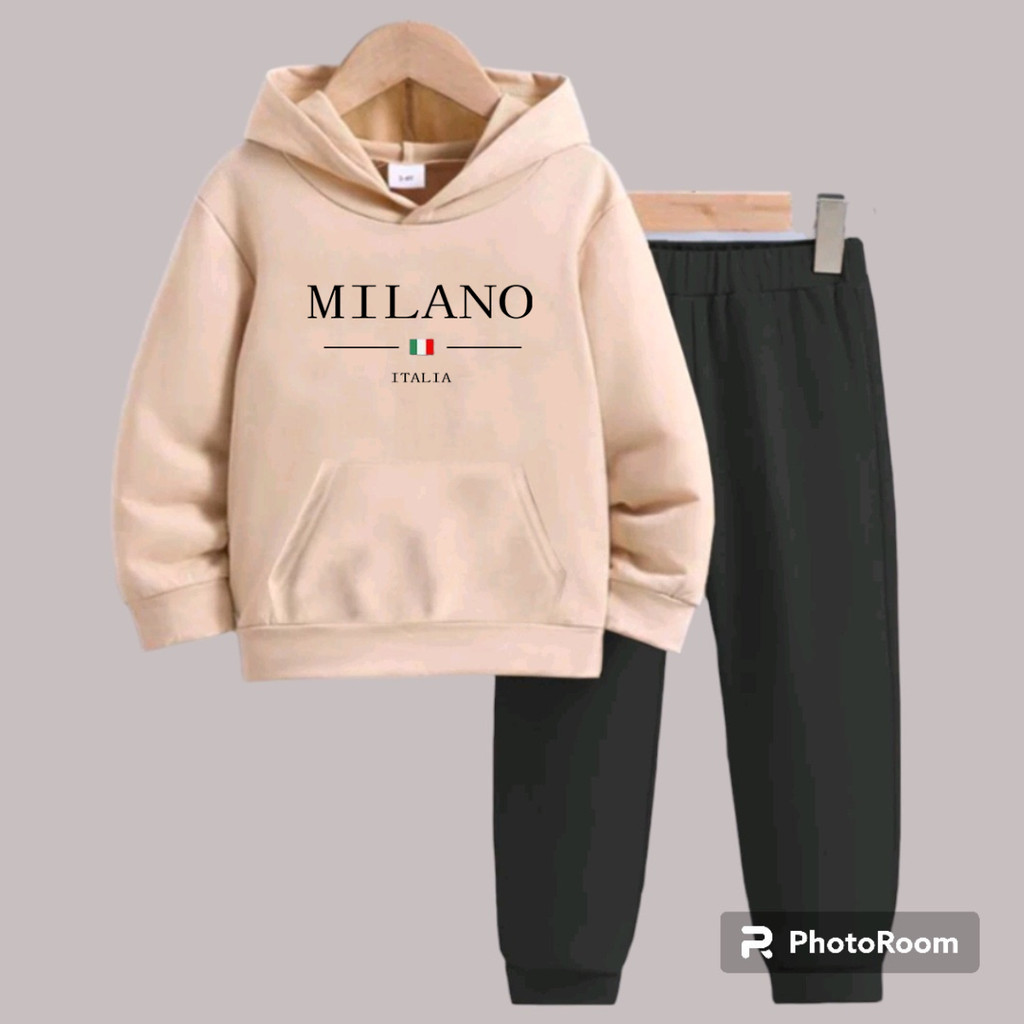Conjunto Moletom Infantil peluciado Estampado Milano Masculino e Feminino Algodão Peluciado Blusa Com Capuz