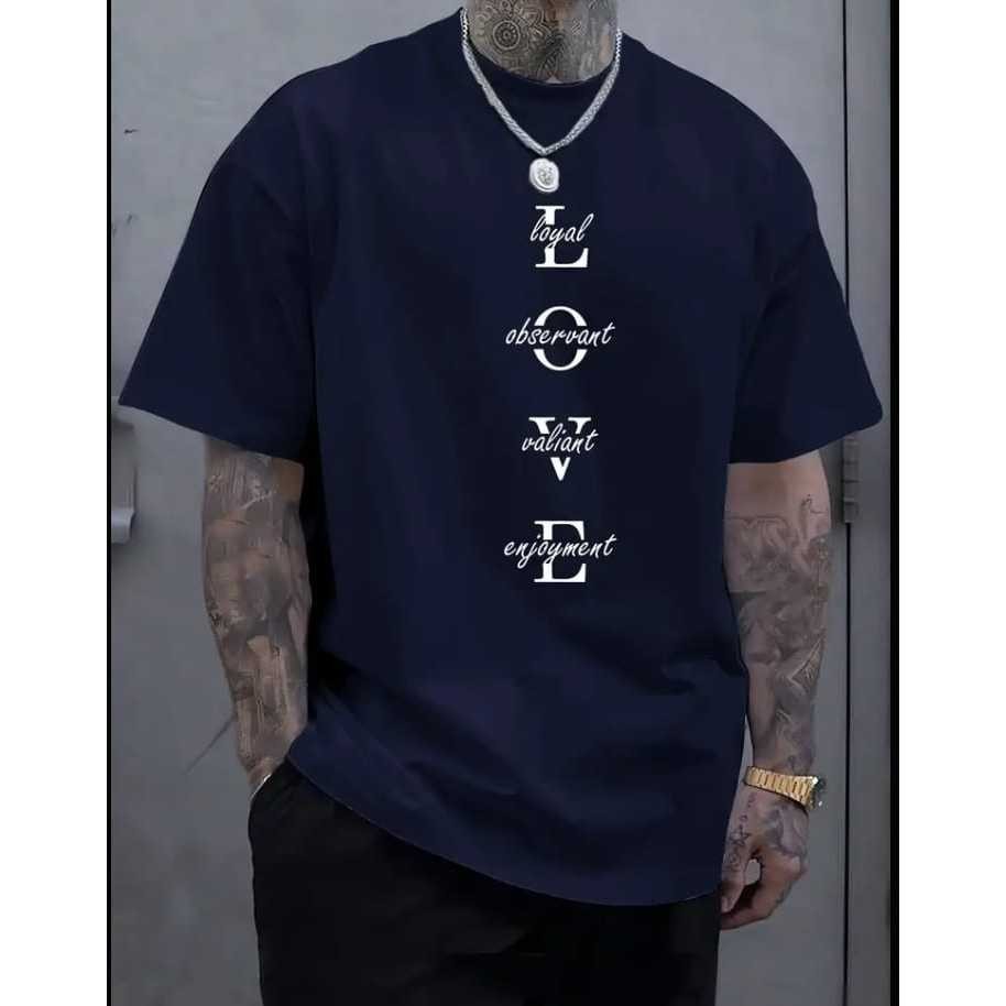 Camiseta Masculina LOVE GRAFICO Simples De Manga Curta Gola Redonda Estampada Lançamento