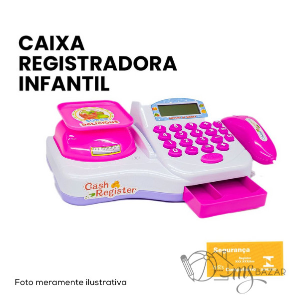 Máquina Caixa Registradora Infantil Som Luz e Mercearia Rosa - Pica Pau