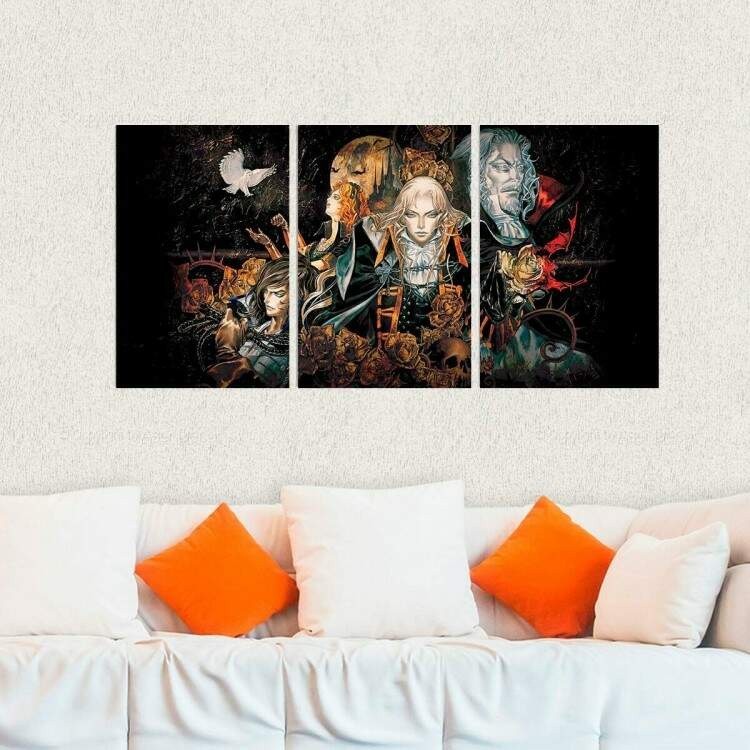 Kit Quadros Decorativo  Mosaico   Castlevania  3 peças 20x30 mdf alta qualidade
