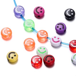 St.kunkka 100 /50Pcs 7mm Colorful Smiley Face Beads Round Smiley Face Acrylic Beads Pode ser usado para jóias de bricolage Fazendo Pulseira Colar