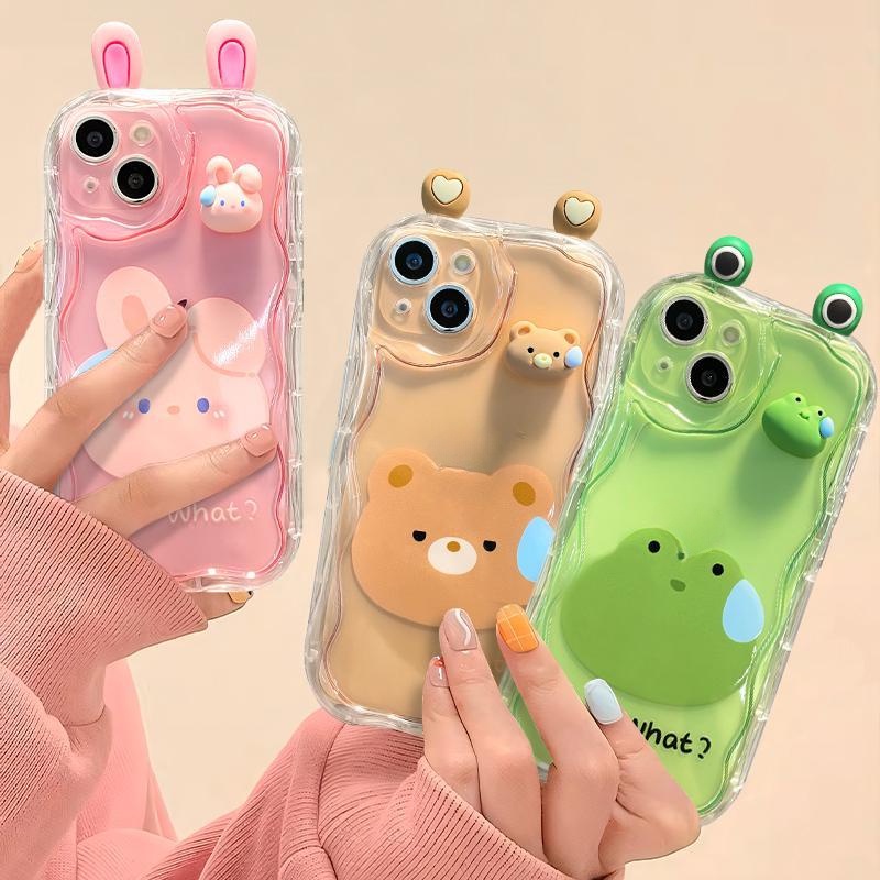 Amável Orelhas 3D Urso Coelho Feio Olhos De Sapo Capa Para Samsung Galaxy A13 A04S A14 A21S A22 M22 A23 A24 A30 A20 M10S A31 De Celular Macio Creme Onda Fashion