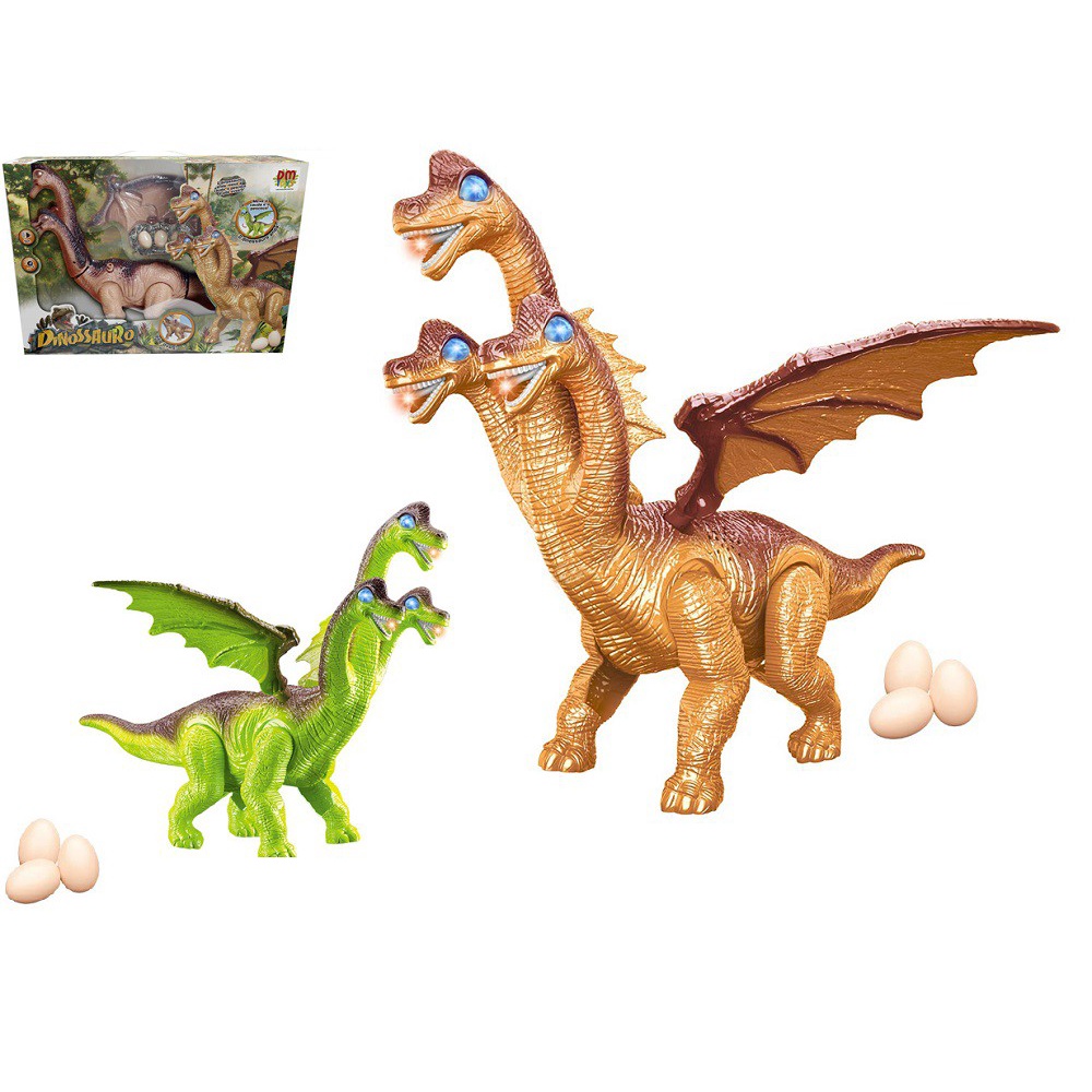 Dinossauro com 3 Cabeças e Asas Emite Som e Luz e Bota Ovos