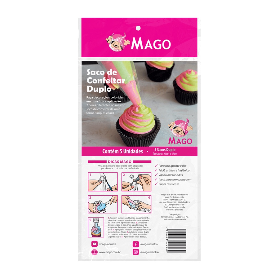 Saco Confeitar Duplo - 26x47cm - 05 Un - Mago - Rizzo Distribuidora em Oferta na Shopee