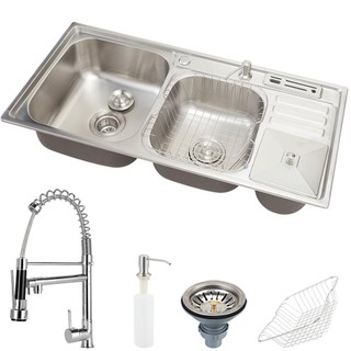 Cuba para cozinha pia dupla em aço inox com acessórios com lixeira Nukini e Torneira Gourmet Munim Pingoo em Oferta na Shopee