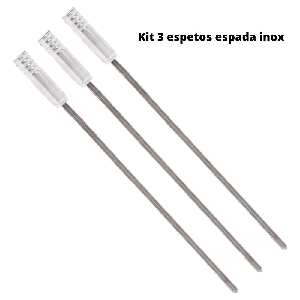 Kit 3 Espetos Espada Simples Inox para Churrasco Issi Grill