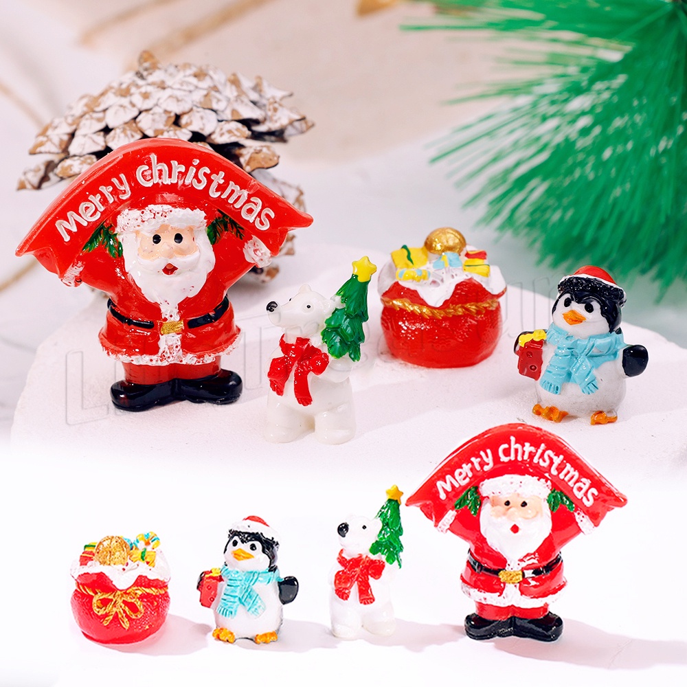 [Destaque] Mini Estatuetas De Resina De Natal/Miniaturas Ornamento De Alce De Boneco De Neve De Papai Noel/Decoração De