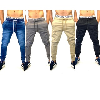 kit 4 Calça jogger masculina C/PUNHO ELASTICO em sarja C/lycra ttend slim estilo jogador kit economico