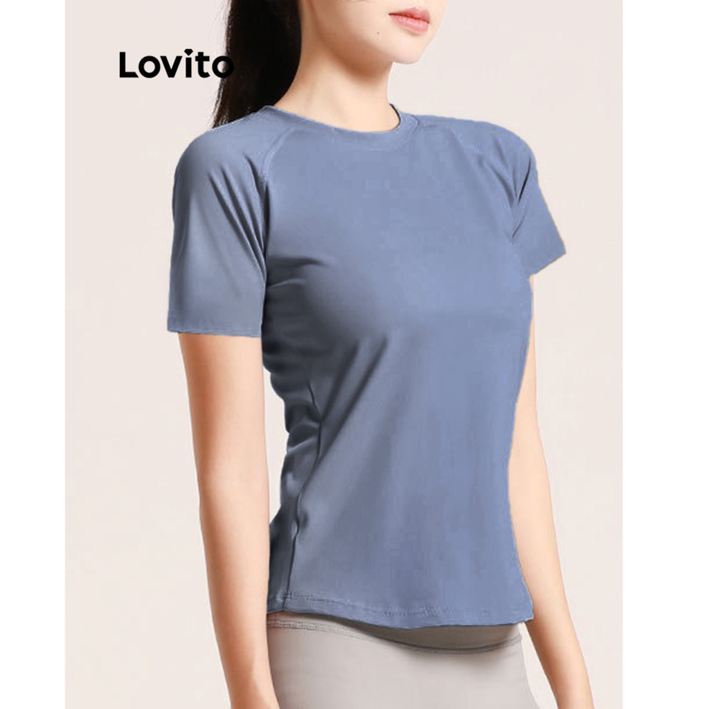 Lovito Camiseta Esportiva Básica Lisa Esportiva Para Mulheres LNA27216 (Roxo/Azul/Preto)