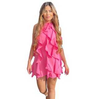 Vestido Feminino Babado Frente Unica Curto Soltinho Verão