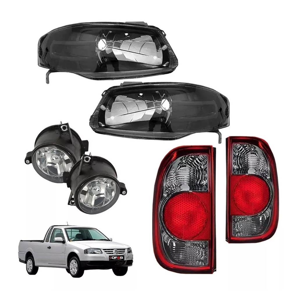 Kit Par Farol dianteiro Saveiro G4 Negro + Par Milhas + Par De Lanternas