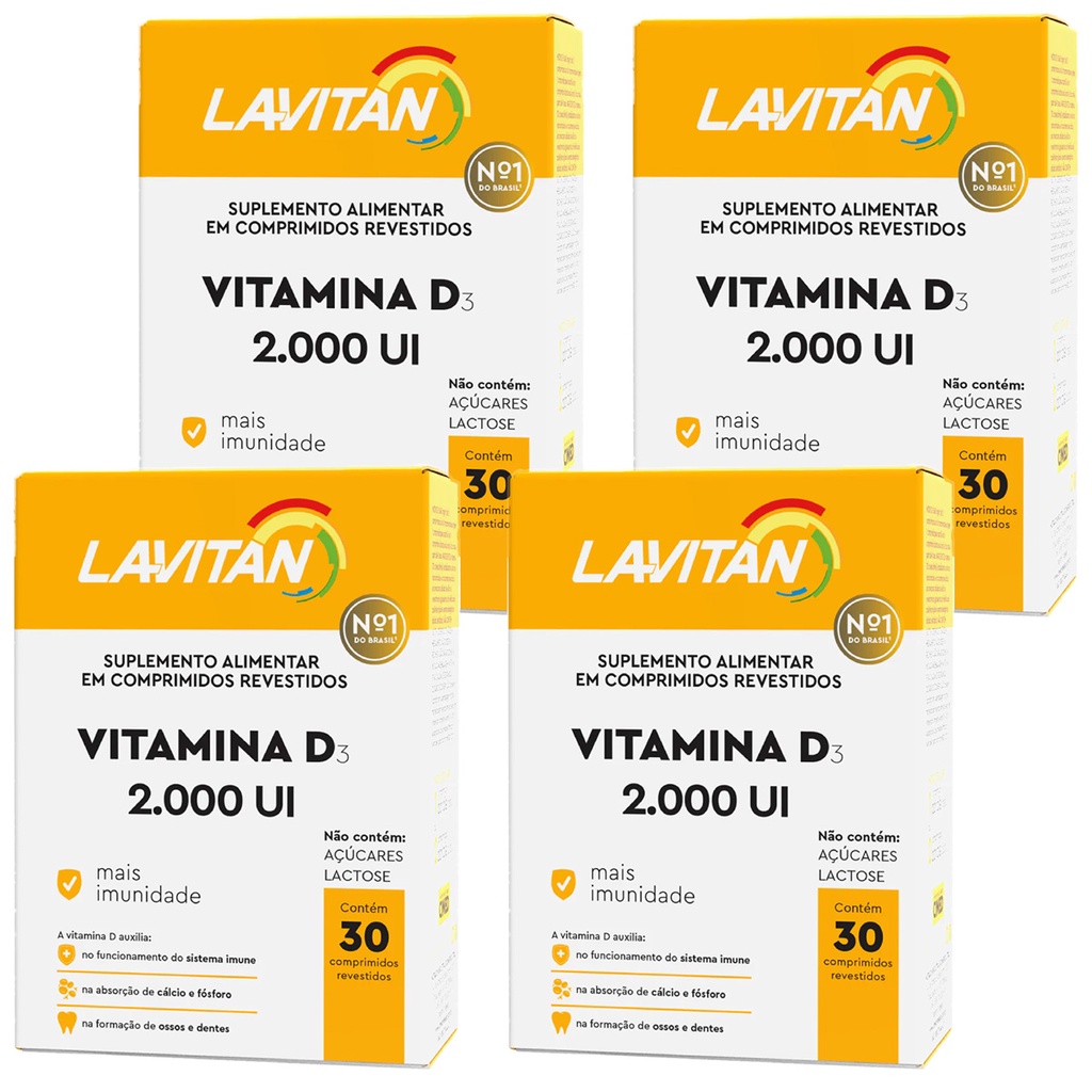 Kit Com 4 Lavitan Vitamina D 2000 UI D3 Cimed Original c/30