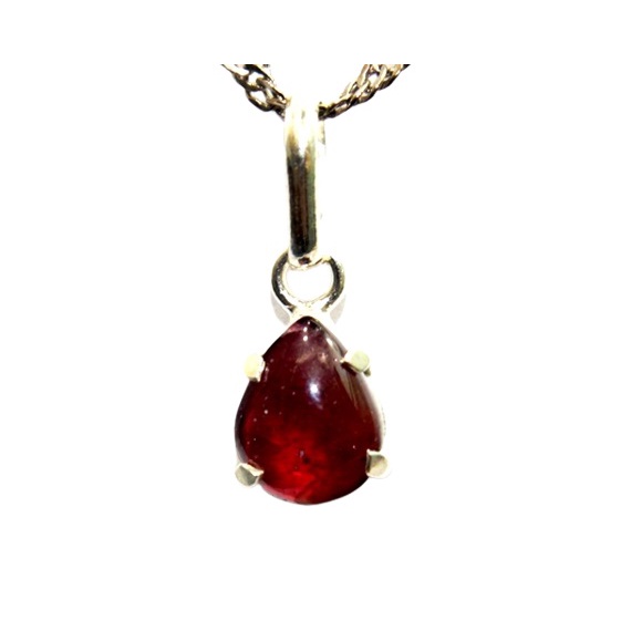 Colar Gota Lisa Pedra Granada Rodolita Natural Prata 950