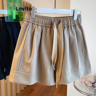 Lovito Casual Shorts com Amarração para Mulheres LNE21061 (Caqui)