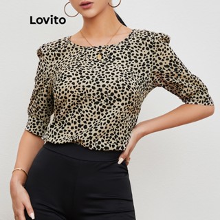 Lovito Blusa Bolinha com Gola Redonda Manga Bufante L20D147 (Damasco)