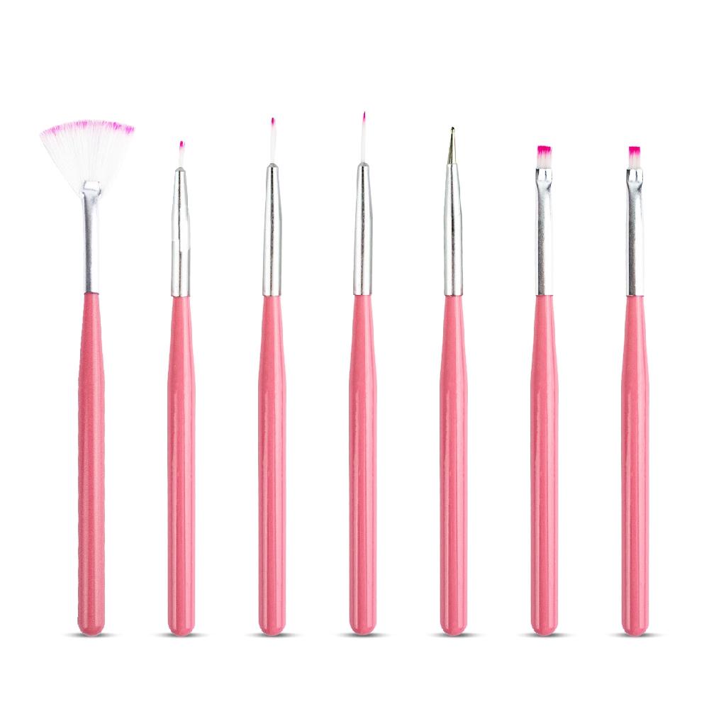 Kit 6 Pincéis + 1 Boleador Rosa Decoração de Unhas Nail Art Manicure Unhas Decoradas Alongamento Unha de Gel Acrílico Porcelana Unhas Naturais