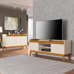 Conjunto Buffet e Rack Para Tv 50 Polegadas Ripado 136cm