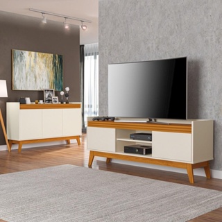 Conjunto Buffet e Rack Para Tv 50 Polegadas Ripado 136cm em Oferta na Shopee