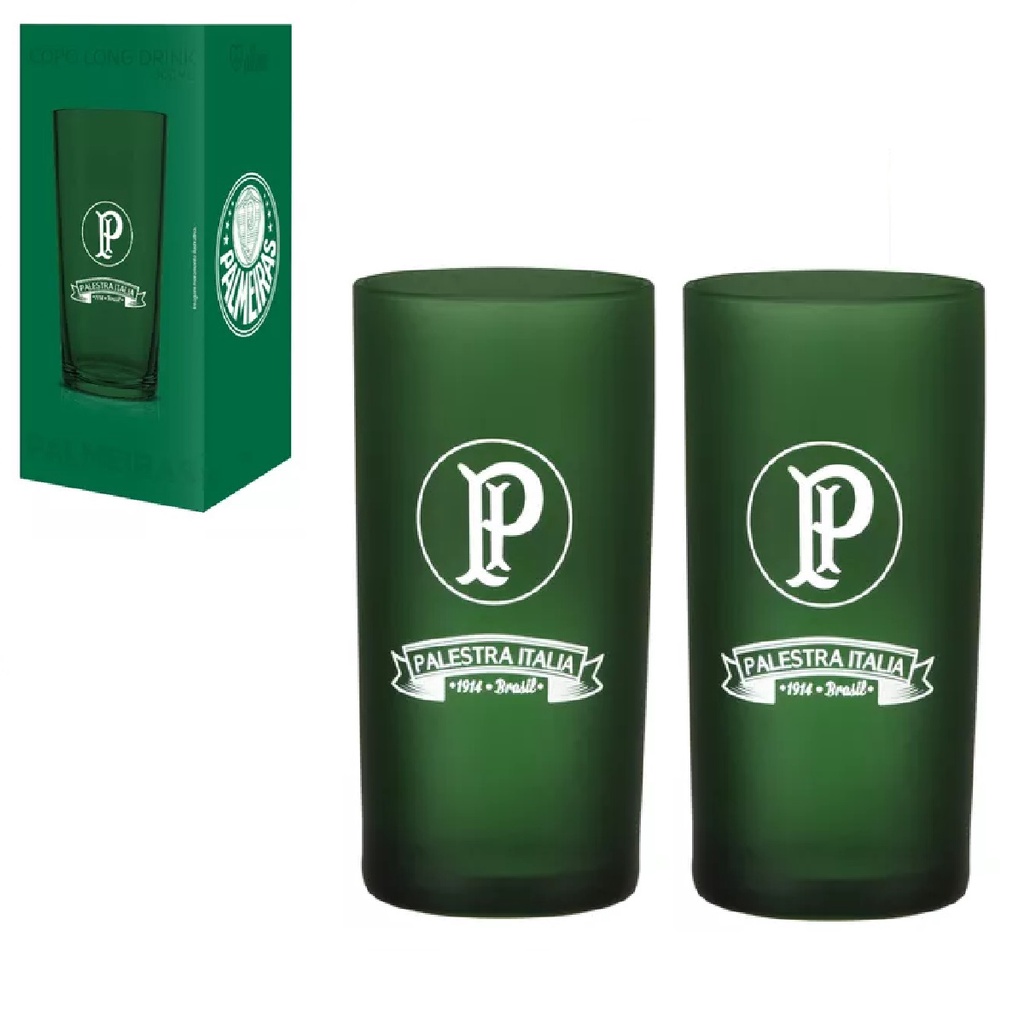 2 Copos Long Drink Prime Palmeiras 300ml Fosco