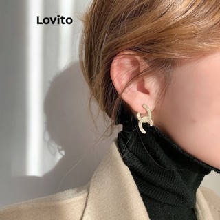 Lovito Brincos Retrô Franceses Geométricos Casuais S925 Duplo C Sense Of Luxury Para Mulheres LFA09634