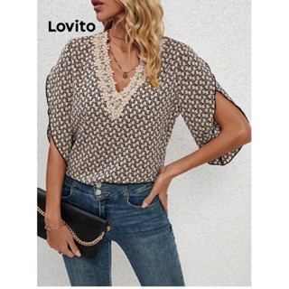 Lovito Blusa Casual Geométrica Com Babados Para Mulheres LNL43110