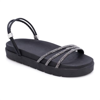 Sandália Feminina Papete Flatform Confortável Calce Fácil Strass Luxo
