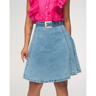 Saia Jeans Evasê Marmorizada Moda Evangélica 7PALLAS