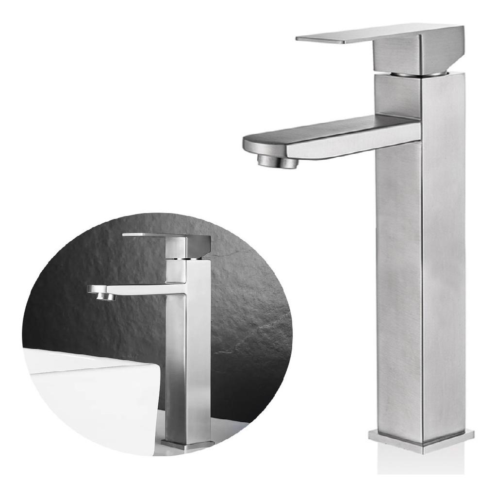 Torneira Banheiro Lavabo Monocomando Alta Metal Inox Prata