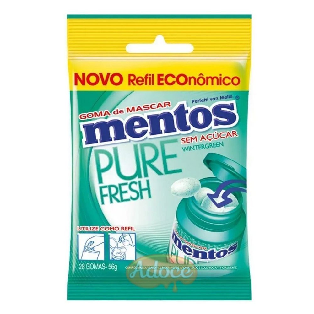 CHICLE MENTOS PURE FRESH REFIL SACHÊ 56G PERFETTI WINTERGREEN em Oferta na Shopee