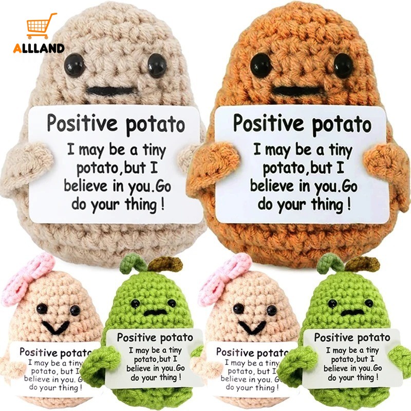 Mini Batata De Energia Positiva Com Cartão Emocional Pepino Fofo Crochê Bonecas De Tricotar Brinquedos De Aniversário Para Crianças
