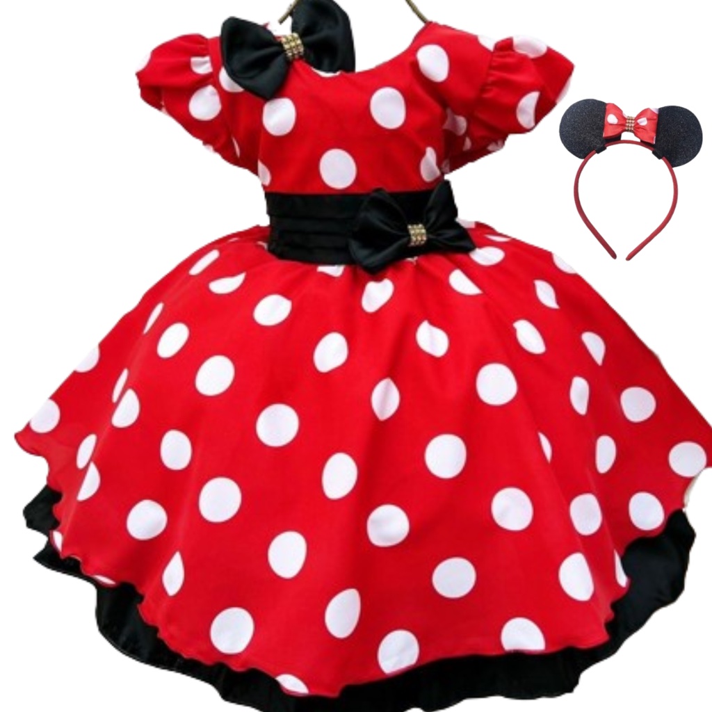 Vestido Infantil Minnie Mini Festa Aniversário Minnie com Tiara JM0077