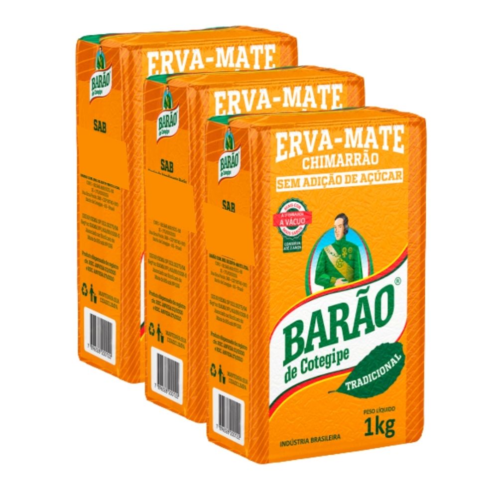 Kit 3 Erva Mate Tradicional Vácuo Chimarrão Barão Cotegipe 1kg cada