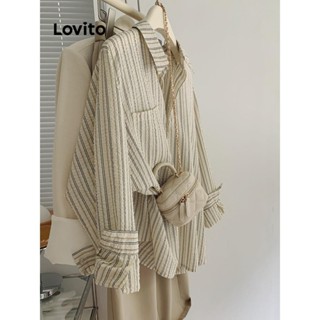 Lovito Blusa Casual Listrada Com Botões Para Mulheres LNL38037 (Damasco)