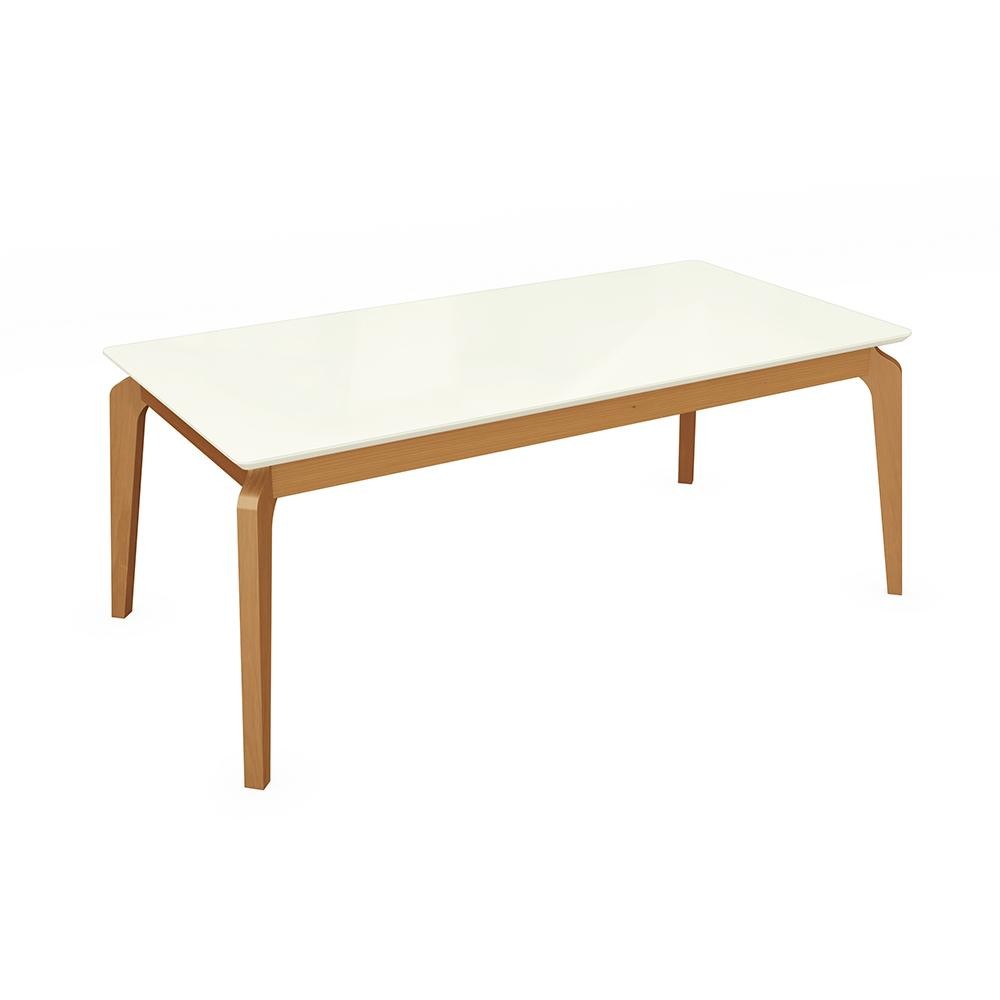 Mesa de Jantar Kappesberg em Madeira Maciça com Tampo de Vidro Off White 200cm - Home & Living