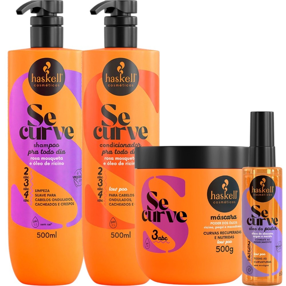 Kit Se Curve Shampoo + Cond + Máscara Poder Dos Óleos 500ml + Sérum Óleo Haskell