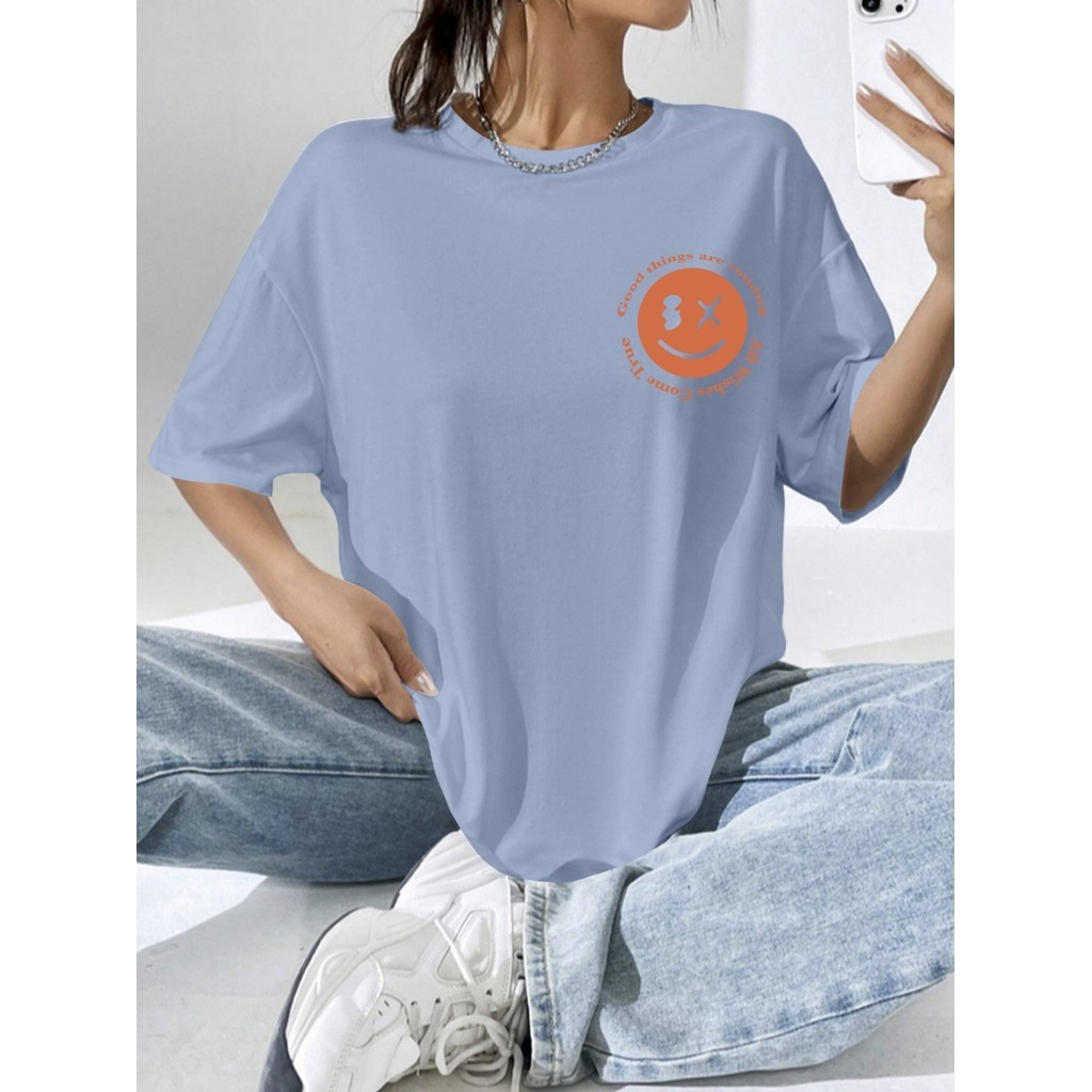 Camiseta Azul Bebe Frase Coisas Boas Estão Chegando Desejam Se Realizam Ampla Top Shirt T