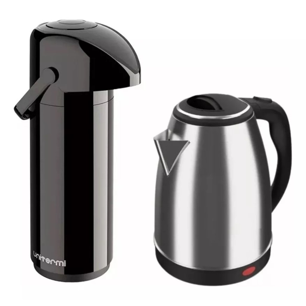 Kit Chaleira Jarra Elétrica 1,8 220v + Garrafa Térmica 1 Litro Preta Unitermi