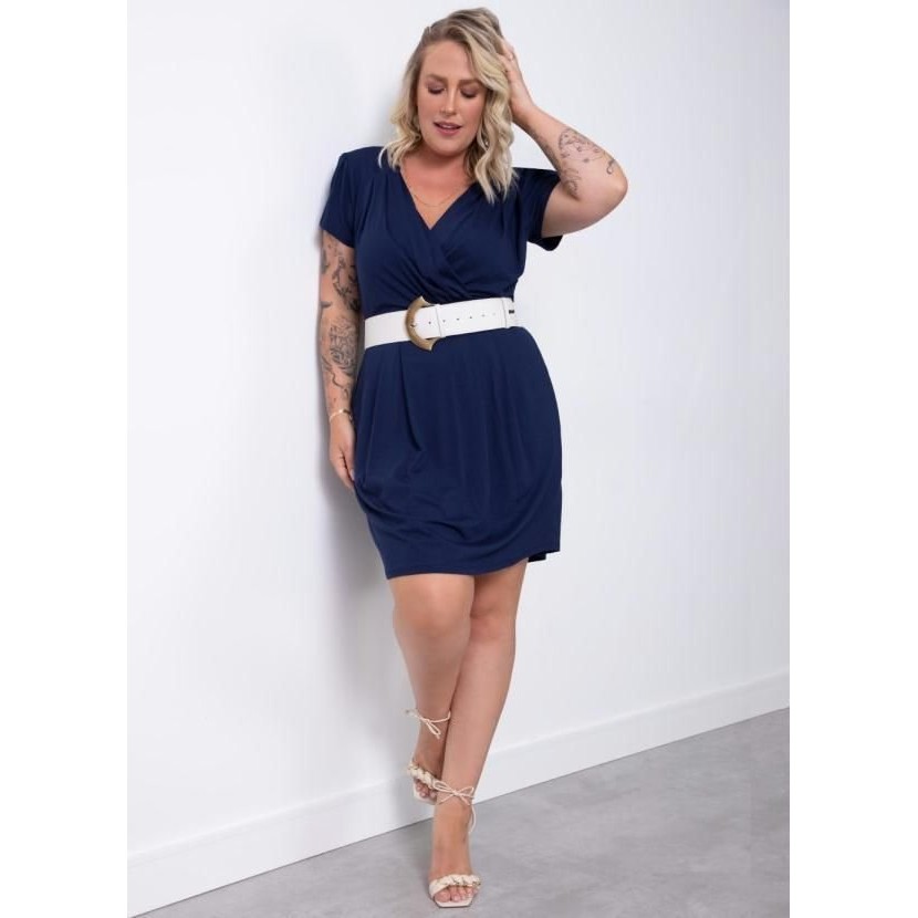 Vestido Com Decote Transpassado Azul Quintess em Oferta na Shopee