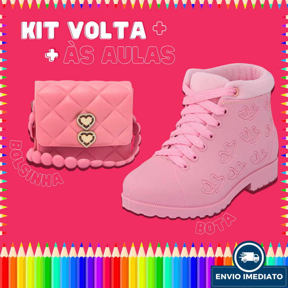 KIT BOLSINHA E BOTA infantil juvenil outono inverno PROMOÇÃO envio imediato Pink Preto e Rosa BB em Oferta na Shopee